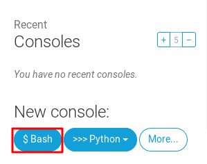 Screenshot of new console creation in Python Anywhere